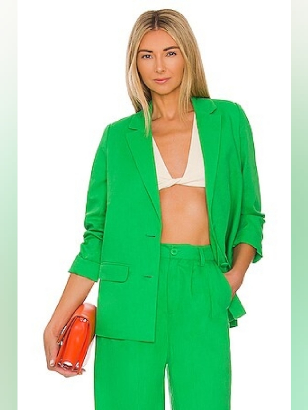 Cami NYC Owen Linen Blend Relaxed Boyfriend Blazer‎ Palm Green Blazer Size M